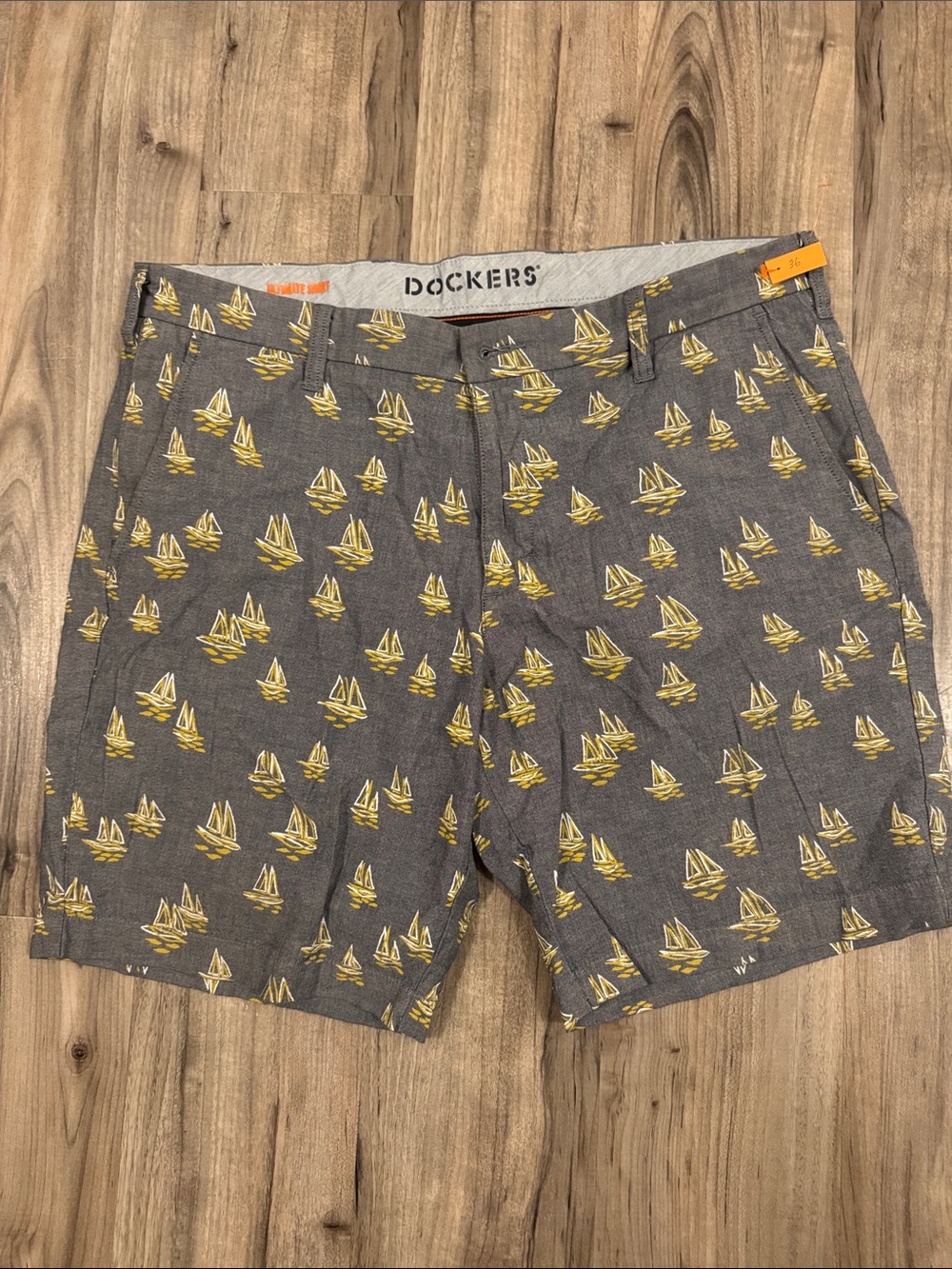 Dockers Gray Shorts with Yellow Sailboat Pattern